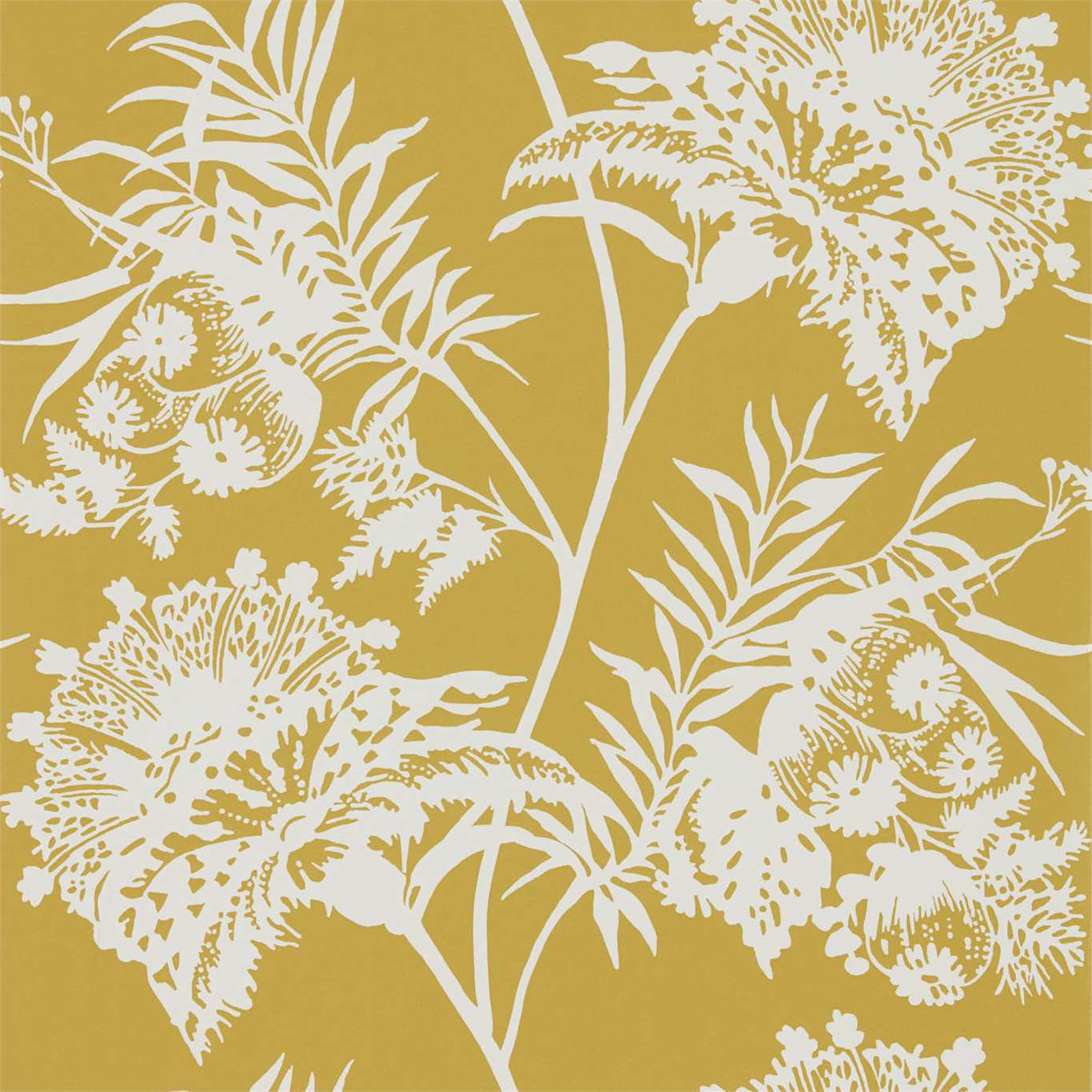 HARLEQUIN Bavero Wallpaper Contemporary, Floral Ochre Gravure - Wide Width Printed Wallpaper - HZAP111764