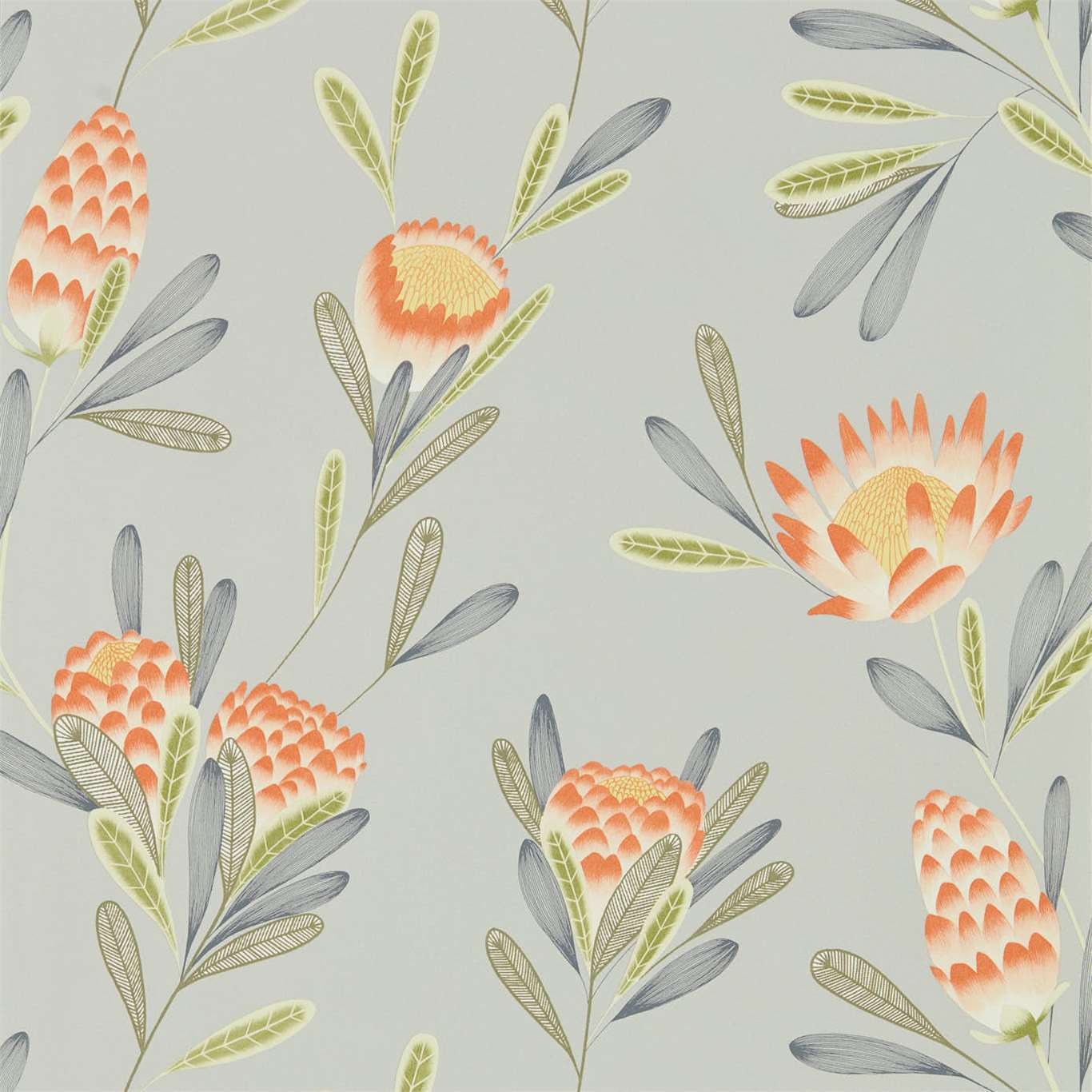 HARLEQUIN Cayo Wallpaper Contemporary, Floral Coral,Silver Rotary/Gravure Wide Width Printed Wallpaper - HZAP111773