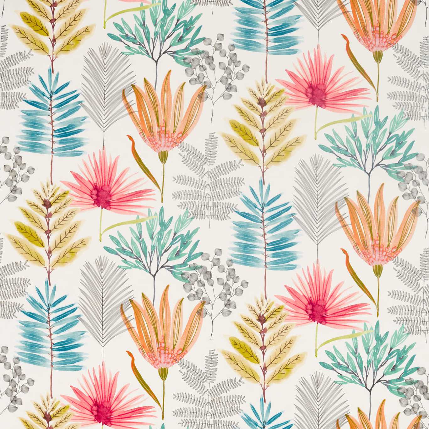HARLEQUIN Yasuni Fabric Contemporary, Floral Paprika,Kiwi - HZAP120746