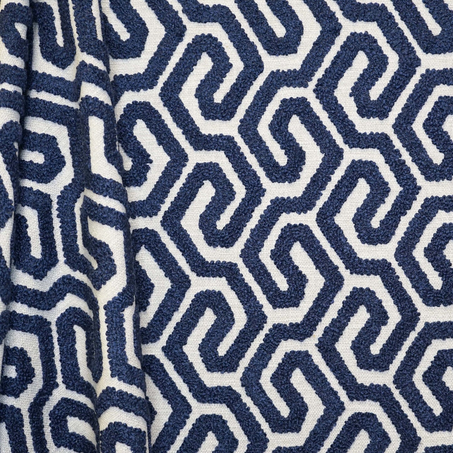 JF Fabrics INTERVAL 69 Fabric Geometric, Transitional Blue, Royal Blue Embroidery - 9013069 J9161