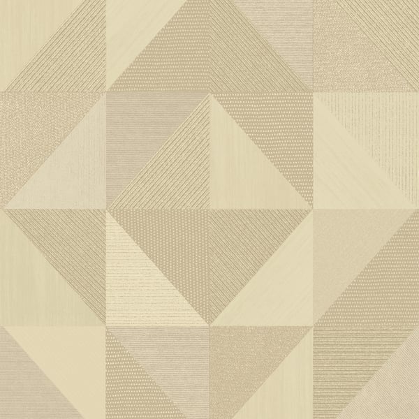 Beige geometric patchwork of diamonds and triangles in textured fabric-like blocks; neutral decorative wallpaper or upholstery.