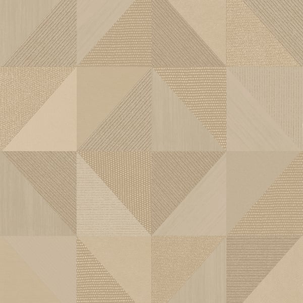 Beige geometric patchwork tile with diamond shapes, subtle stripes and dots; warm neutral wallpaper or fabric texture.