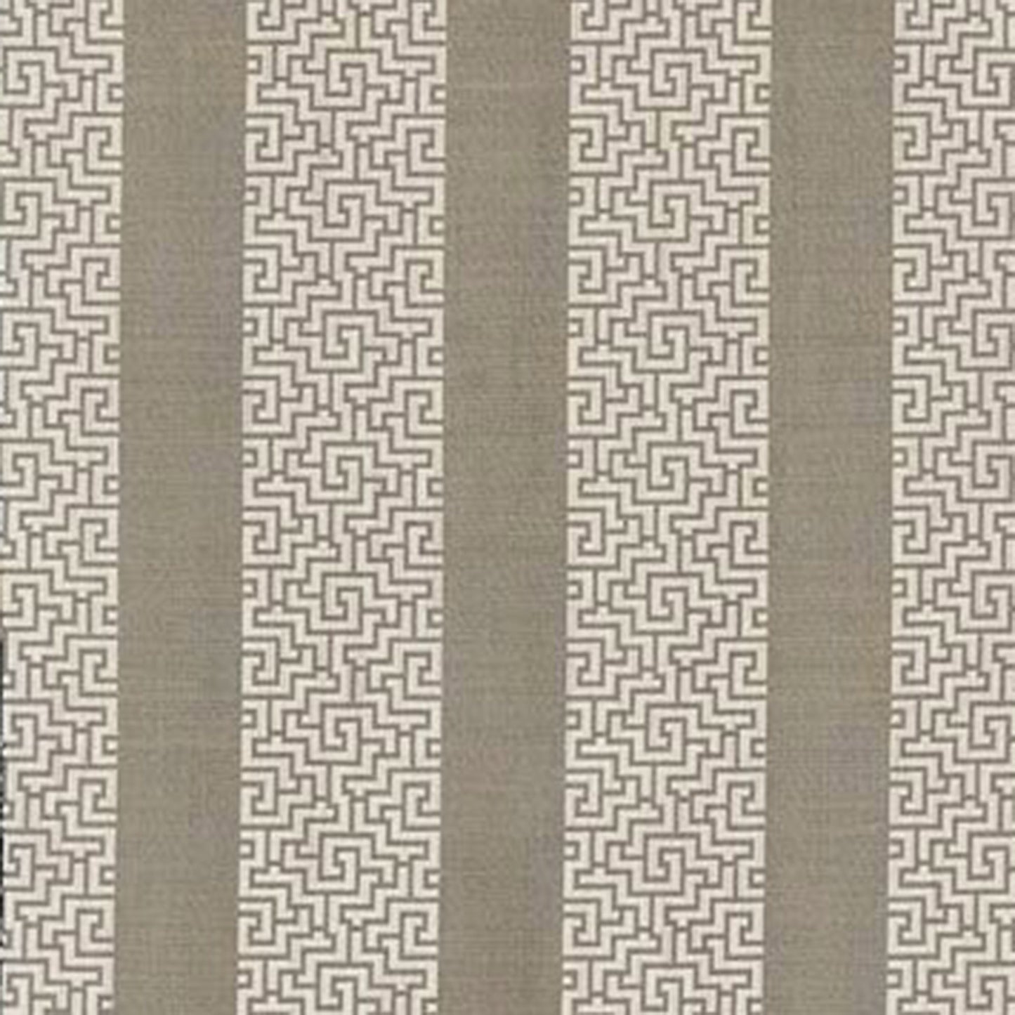 Brown jacquard fabric featuring alternating solid bands and Greek-key meander stripes.