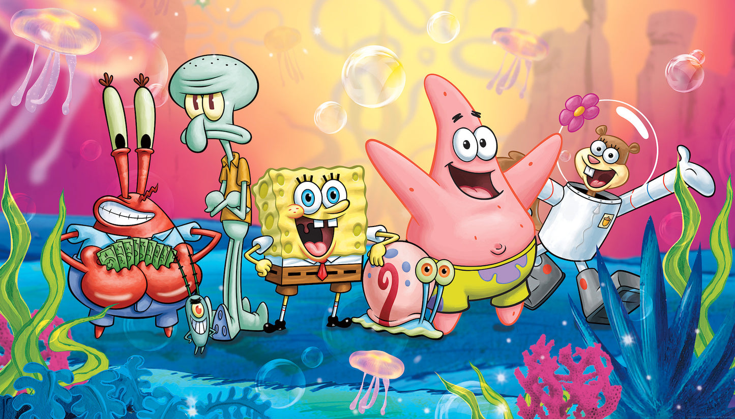 York Wallcoverings RoomMates Spongebob Squarepants XL Chair Rail Wall Mural Whimsical Licensed Multicolor Wallpaper - JL1411M