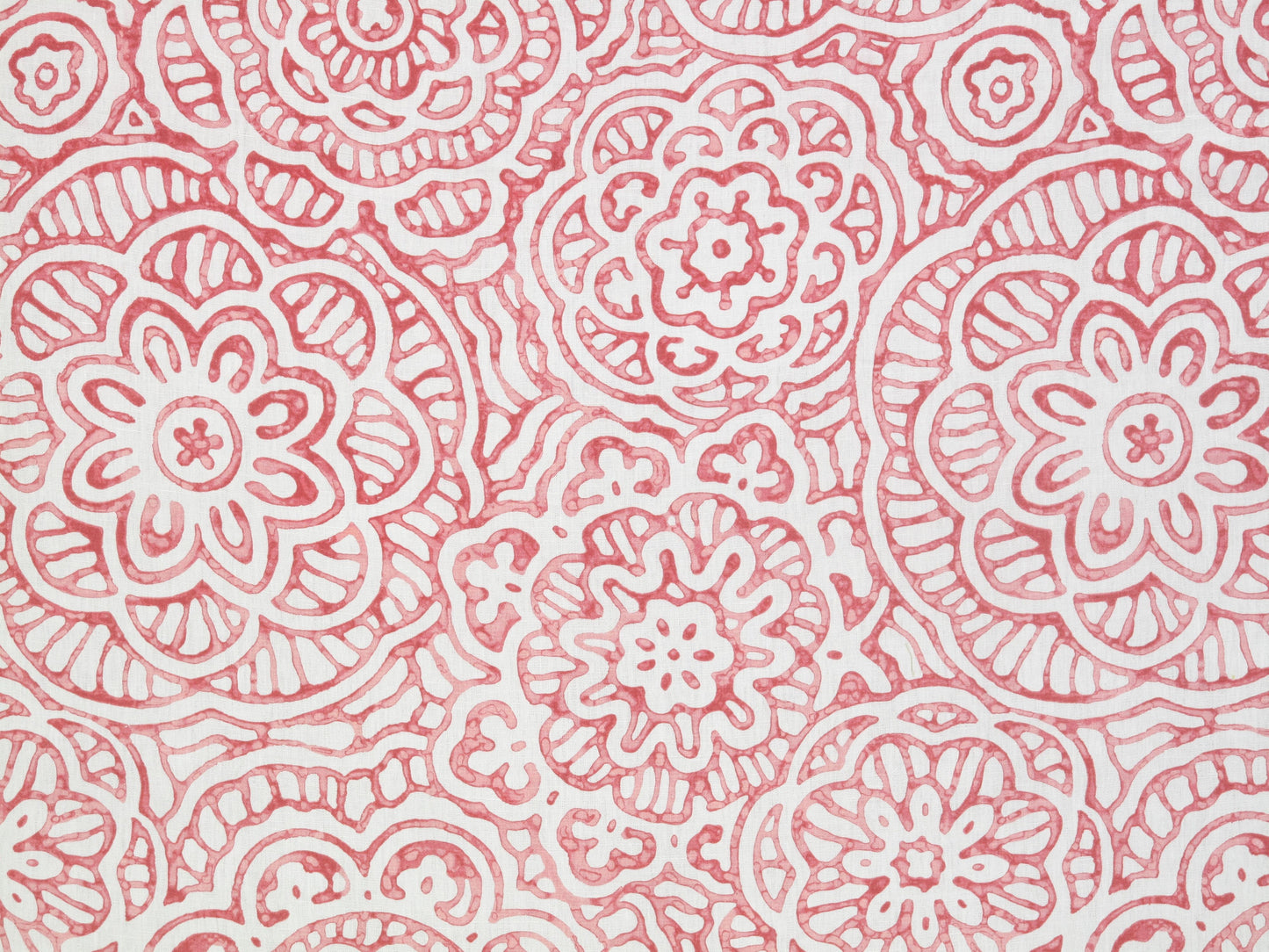 Pink lace-like mandala floral pattern with circular flower motifs, decorative textile print