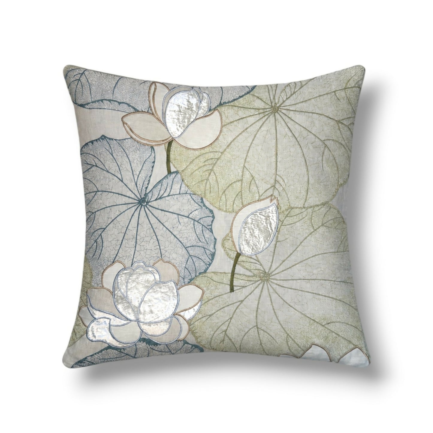 23" Cowtan & Tout Giverny – Celadon/Ivory Appliqued Velvet Embroidery Linen Pillow Cover
