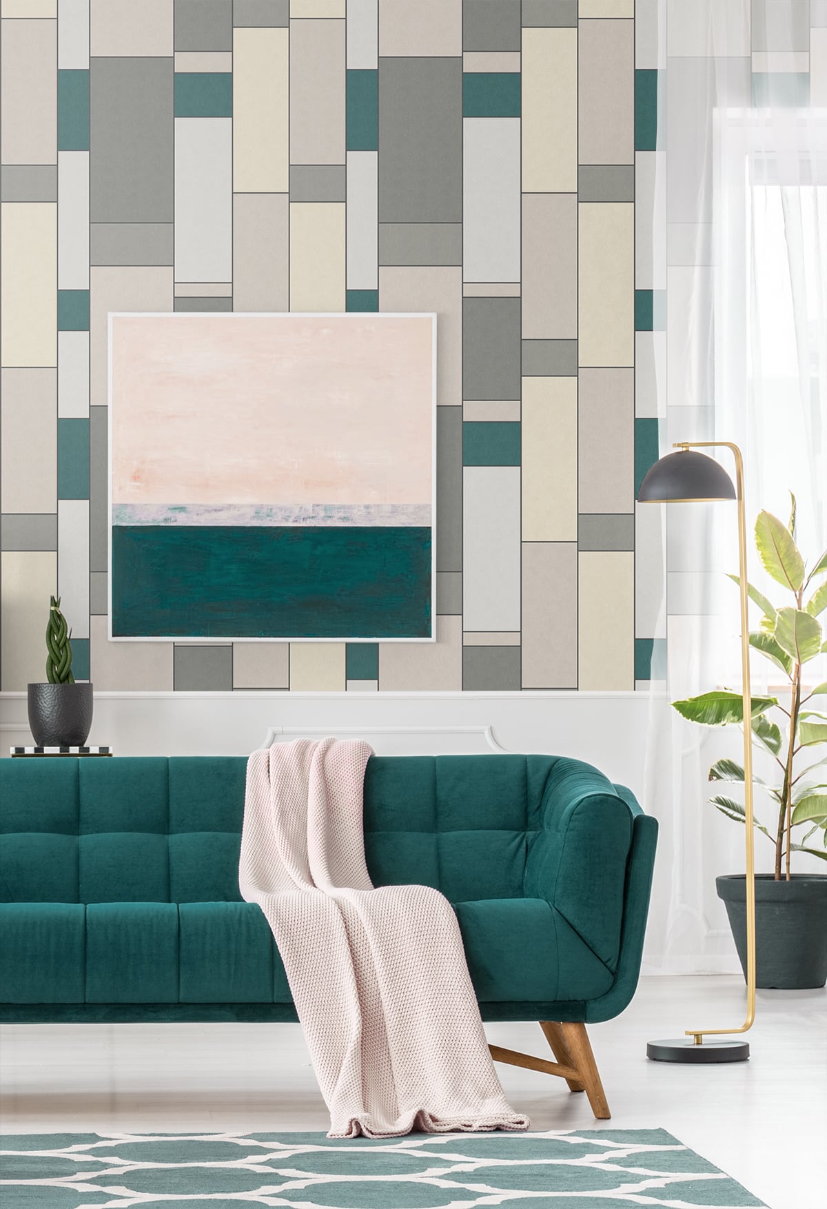 Seabrook Designs Mondrian De Stijl Geometric Geometric Art Deco Teal Matte - KTM1110