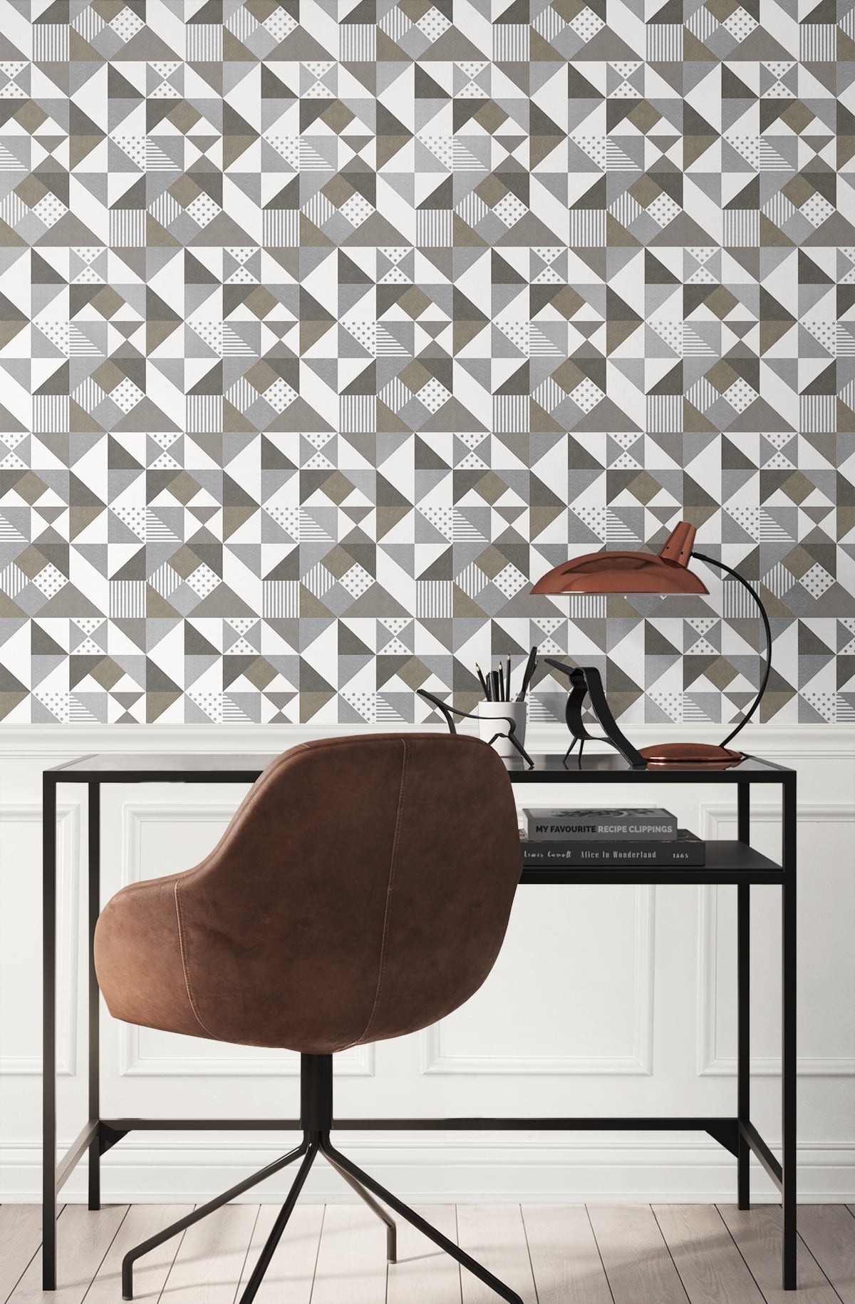 Seabrook Designs Mondrian Lozenge Geometric Geometric Art Deco Silver Metallic - KTM1210