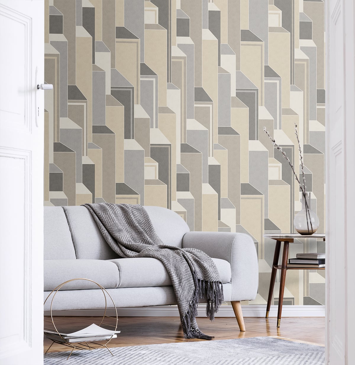 Seabrook Designs Mondrian Deco Geometric Geometric Art Deco Beige Matte - KTM1320