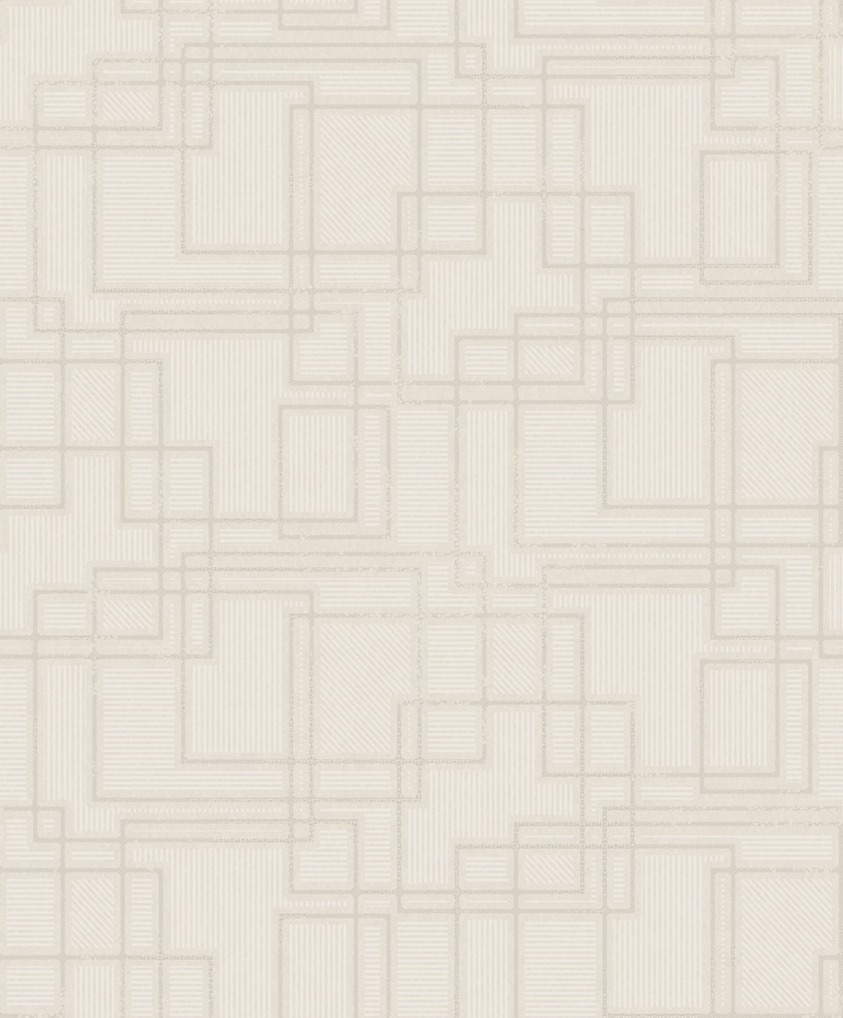 Cream-beige wallpaper with a subtle geometric pattern of overlapping squares and rectangles.