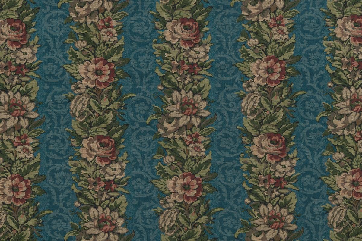 SCALAMANDRE OUTLET FABRIC FLORAL STRIPE FABRIC BEIGE, GRN, BLUE - LE 00013788 NEW SKU # LE37880001
