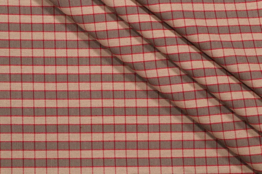 SCALAMANDRE OUTLET FABRIC OXFORD CHECK FABRIC TAN, PLUM - LE 00041258 NEW SKU # LE12580004