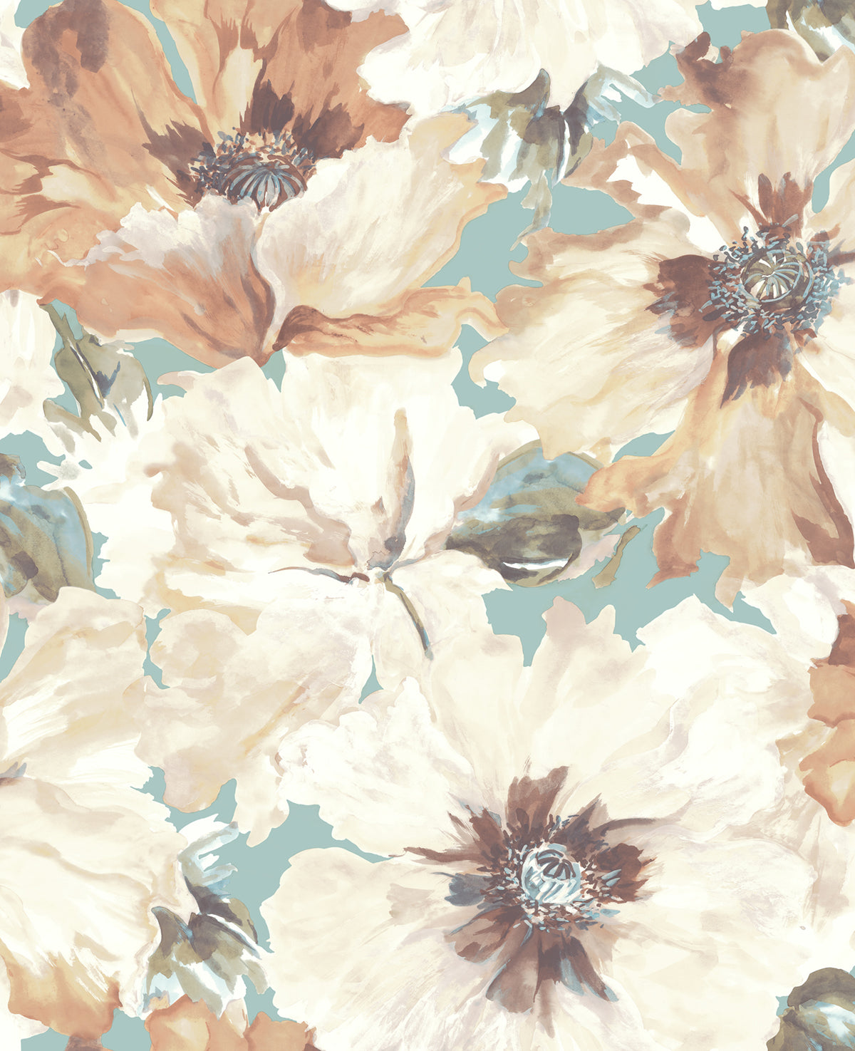 Seabrook Designs Cecita Floral Transitional Terra Cotta , Teal - LG90002