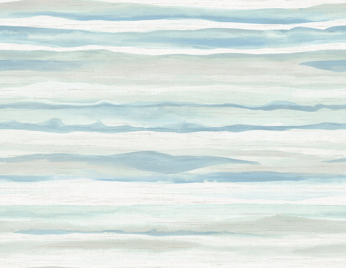 Seabrook Designs Kentmere Waves Watercolor Contemporary Sky Blue , Off-White - LG90202