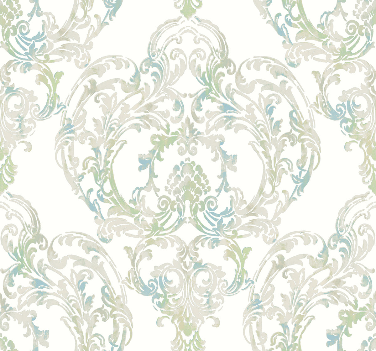 Seabrook Designs Roxen Damask Damask Traditional Turquoise, Off-White, , Mint - LG90702