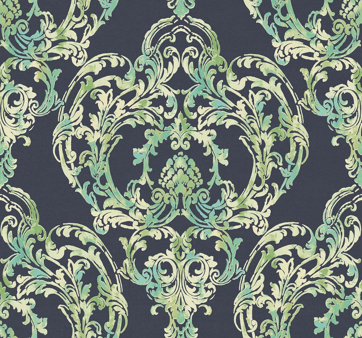 Seabrook Designs Roxen Damask Damask Traditional Navy, Off-White, , Mint - LG90712