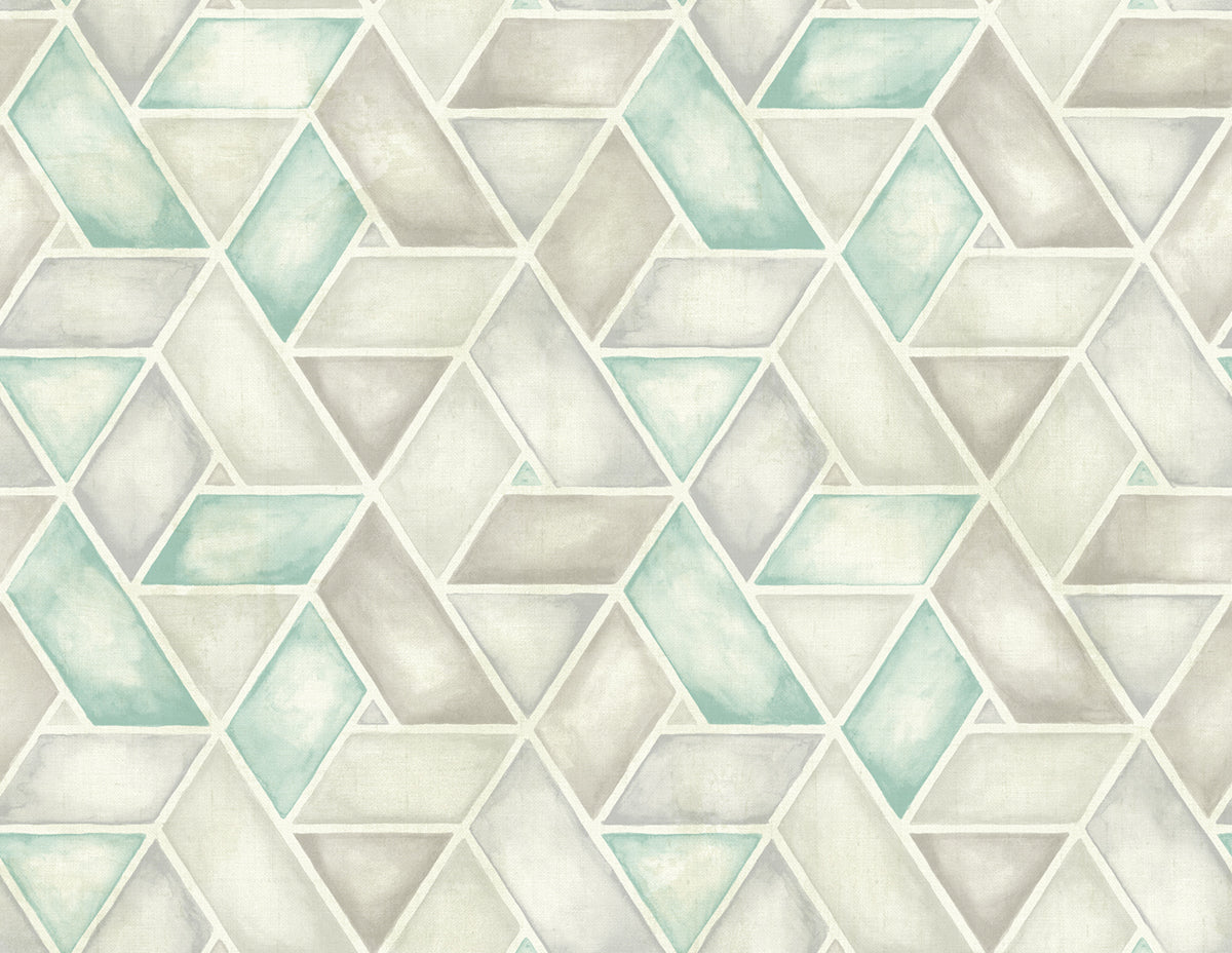 Seabrook Designs Kentmere Geo Geometric Contemporary Teal, Gray, , White - LG91306