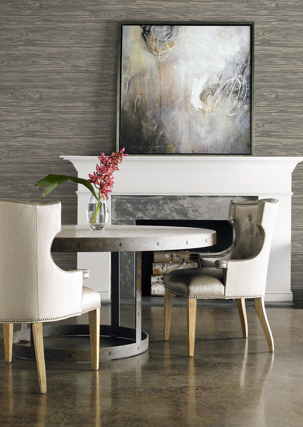 Lillian August Luxe Retreat Washed Shiplap Embossed Vinyl Wood Coastal Brown Matte - LN11608