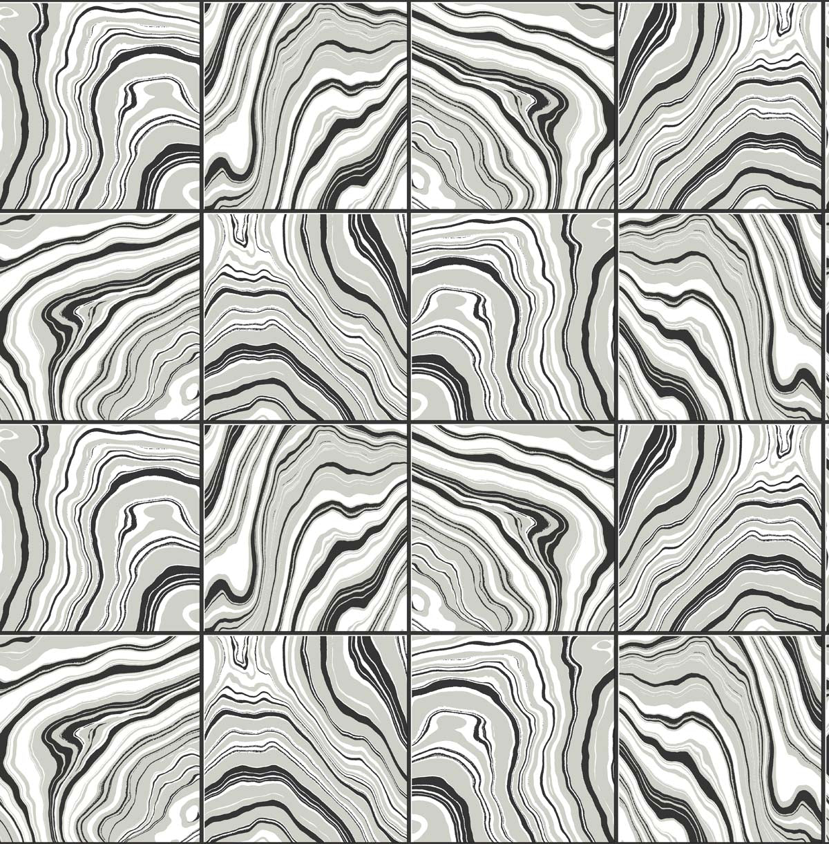 Lillian August Marbled Tile Tile Contemporary Ebony & Metallic Silver - LN30600