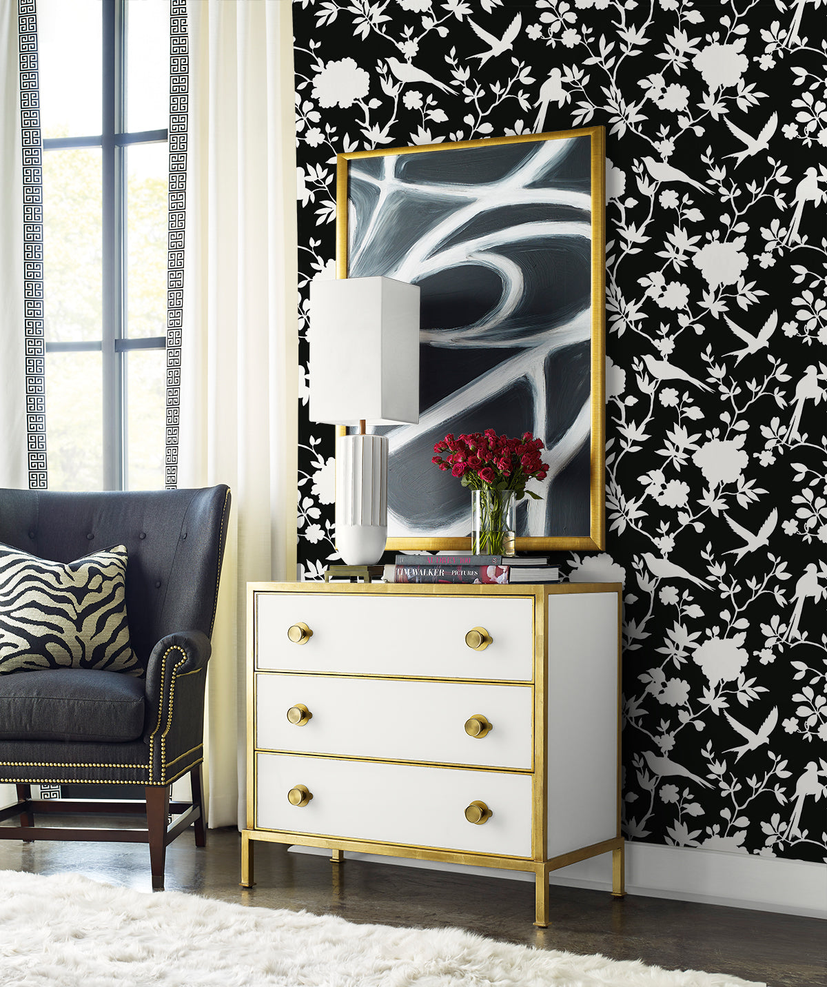 Lillian August Coastal Haven Kauai Bird Toile Toile Traditional Black Matte - LN40900