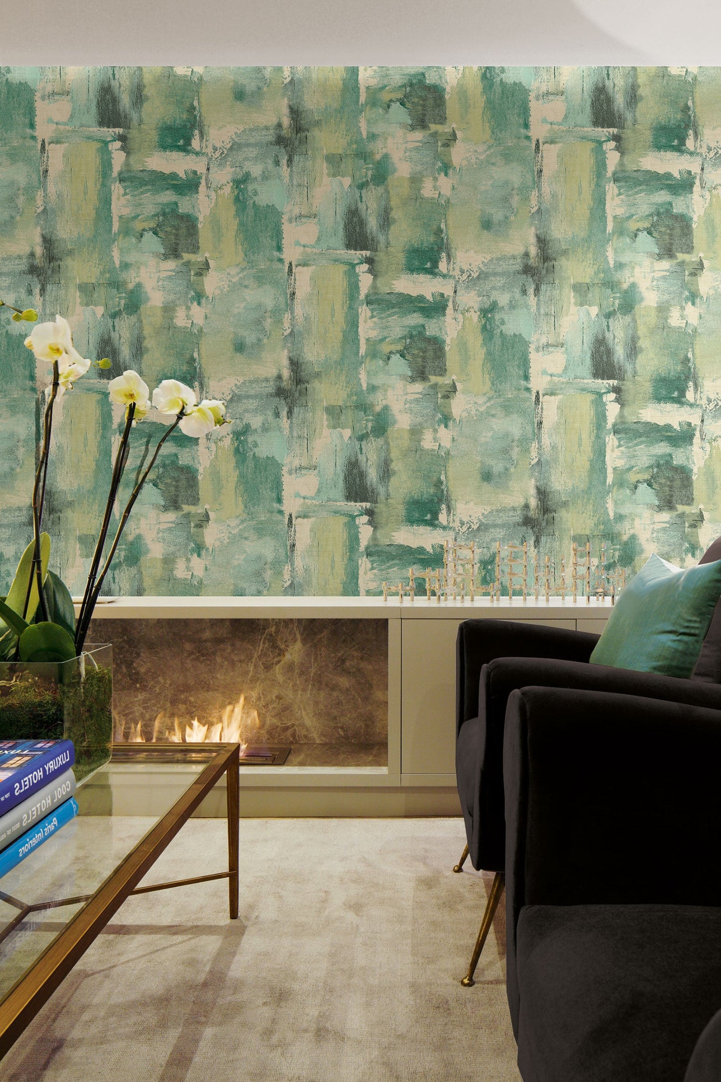 Seabrook Designs Living with Art Dry Brush Faux Abstract Contemporary Green Matte - LW51304