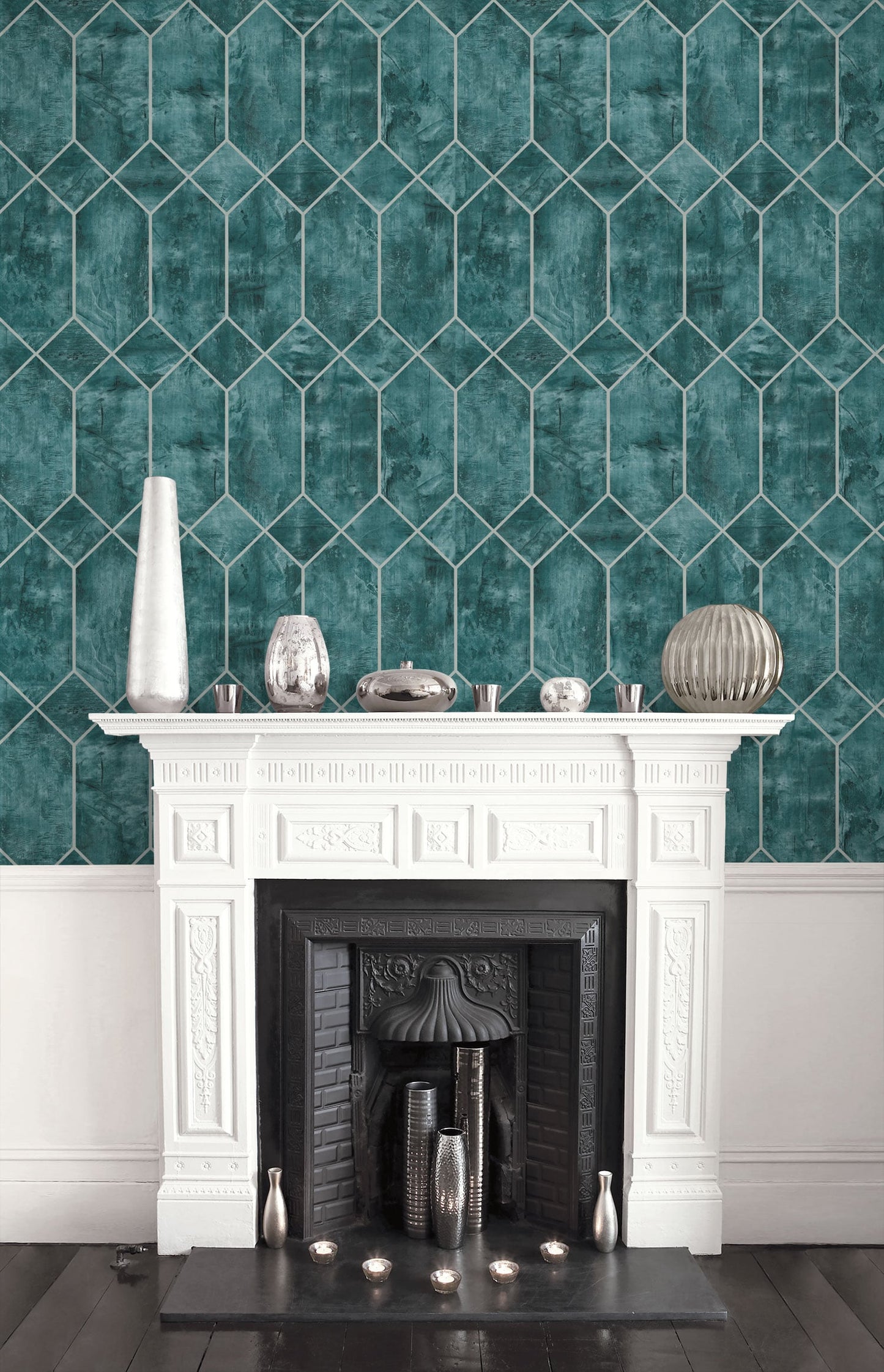 Seabrook Designs Living with Art Geo Faux Geometric Contemporary Green Metallic - LW51604