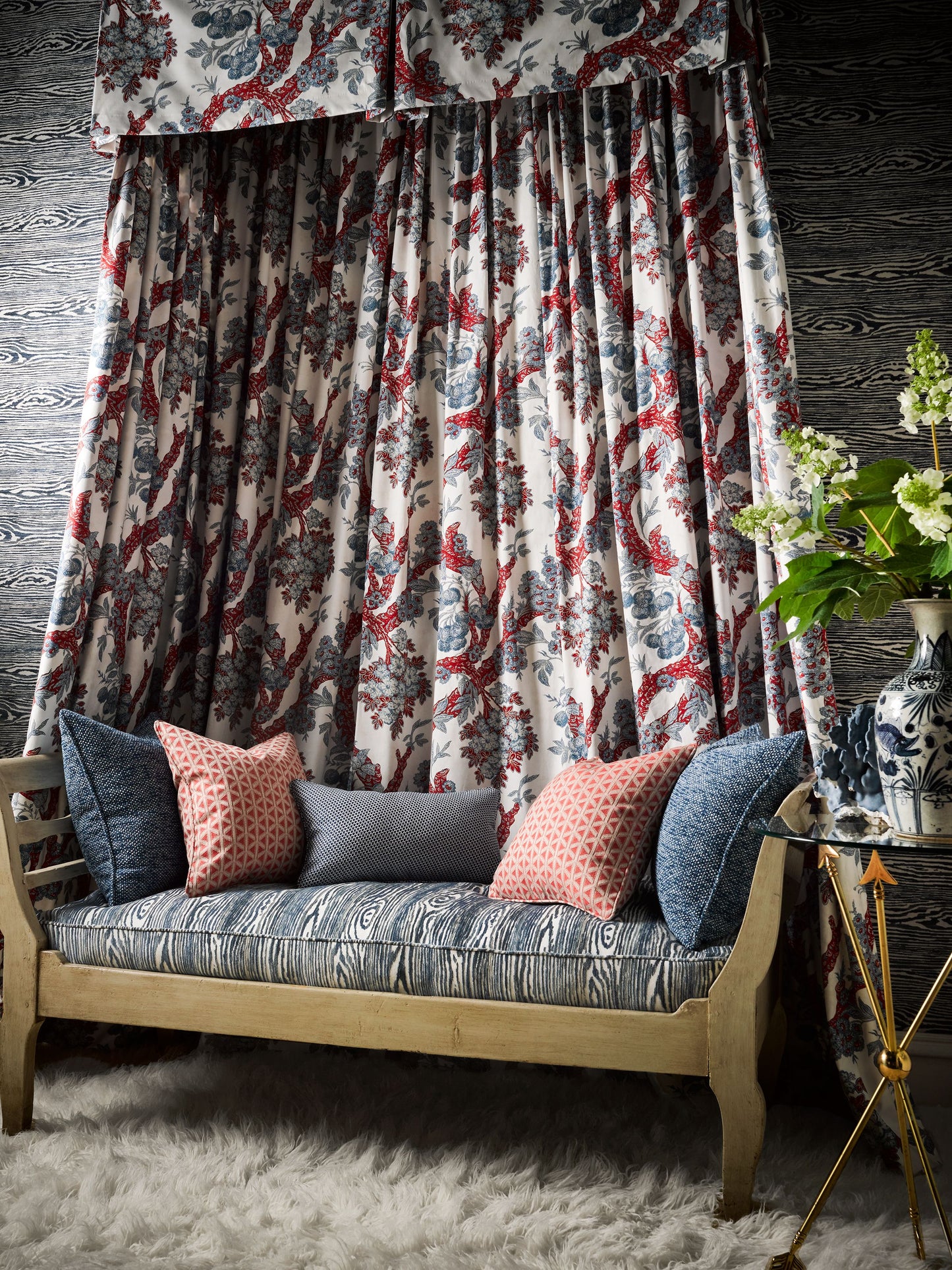 Provence fabric swatch for upholstery with a blue pattern, SKU M7SUMM0003