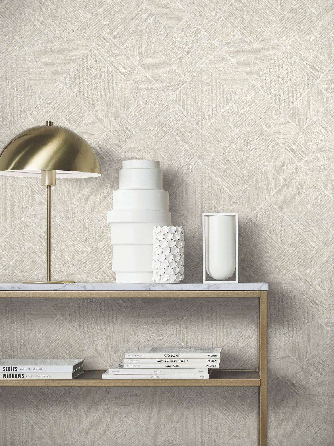 York Wallcoverings Antonina Vella Marquetry Beige Tile Wallpaper Graphics Traditional Beige Wallpaper - MA35509