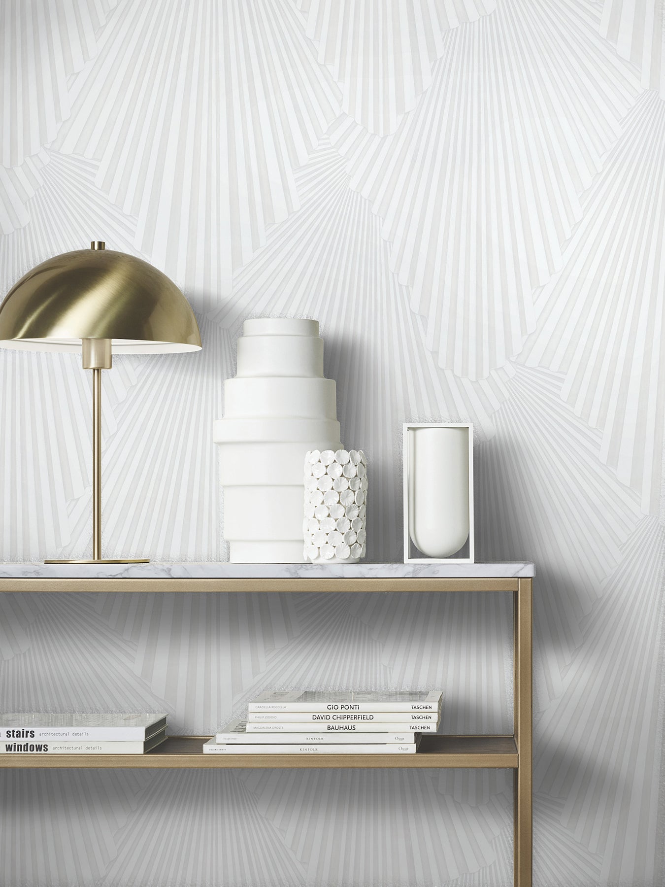 York Wallcoverings Antonina Vella Lumiere White Deco Geo Wallpaper Graphics Traditional White Wallpaper - MA35845