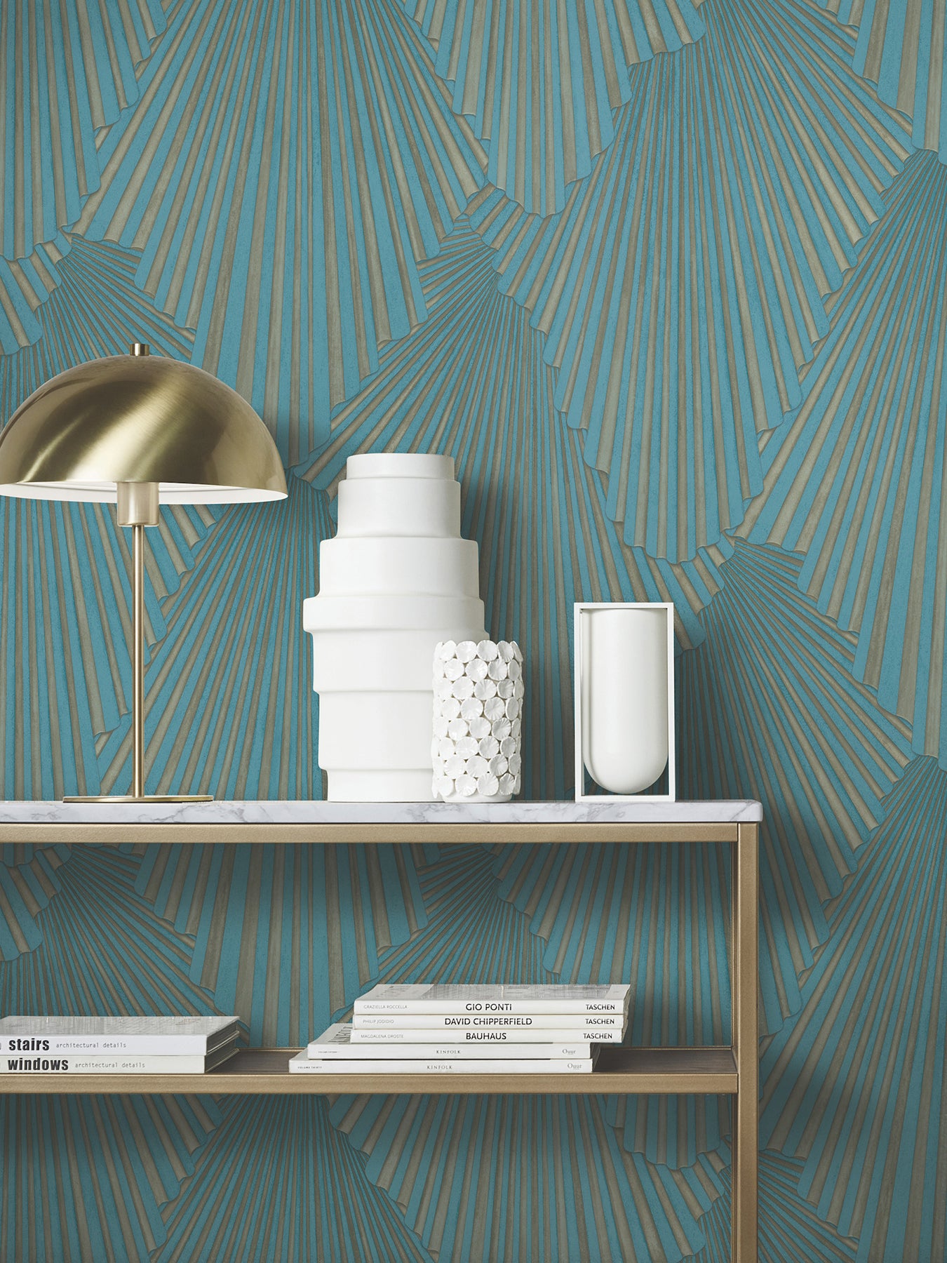 York Wallcoverings Antonina Vella Lumiere Teal Deco Geo Wallpaper Graphics Traditional Teal Wallpaper - MA35850