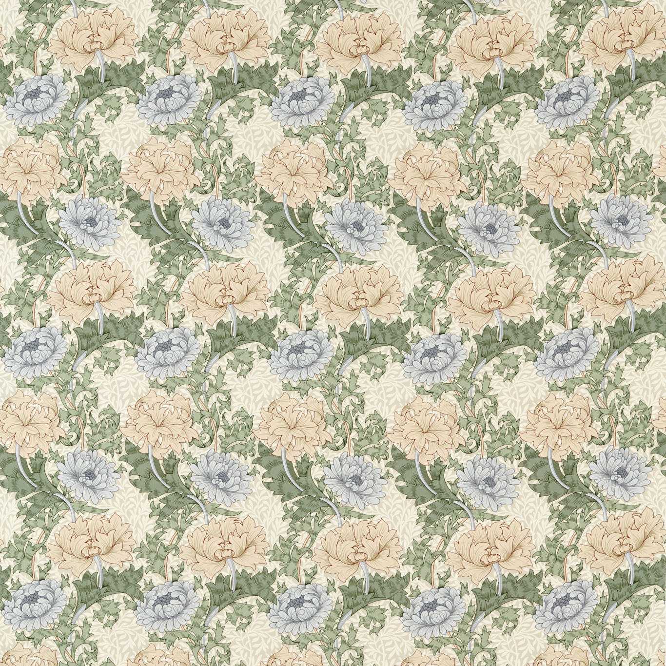 MORRIS & CO Chrysanthemum Fabric Classic Floral Mineral,Cream - MAMB227101