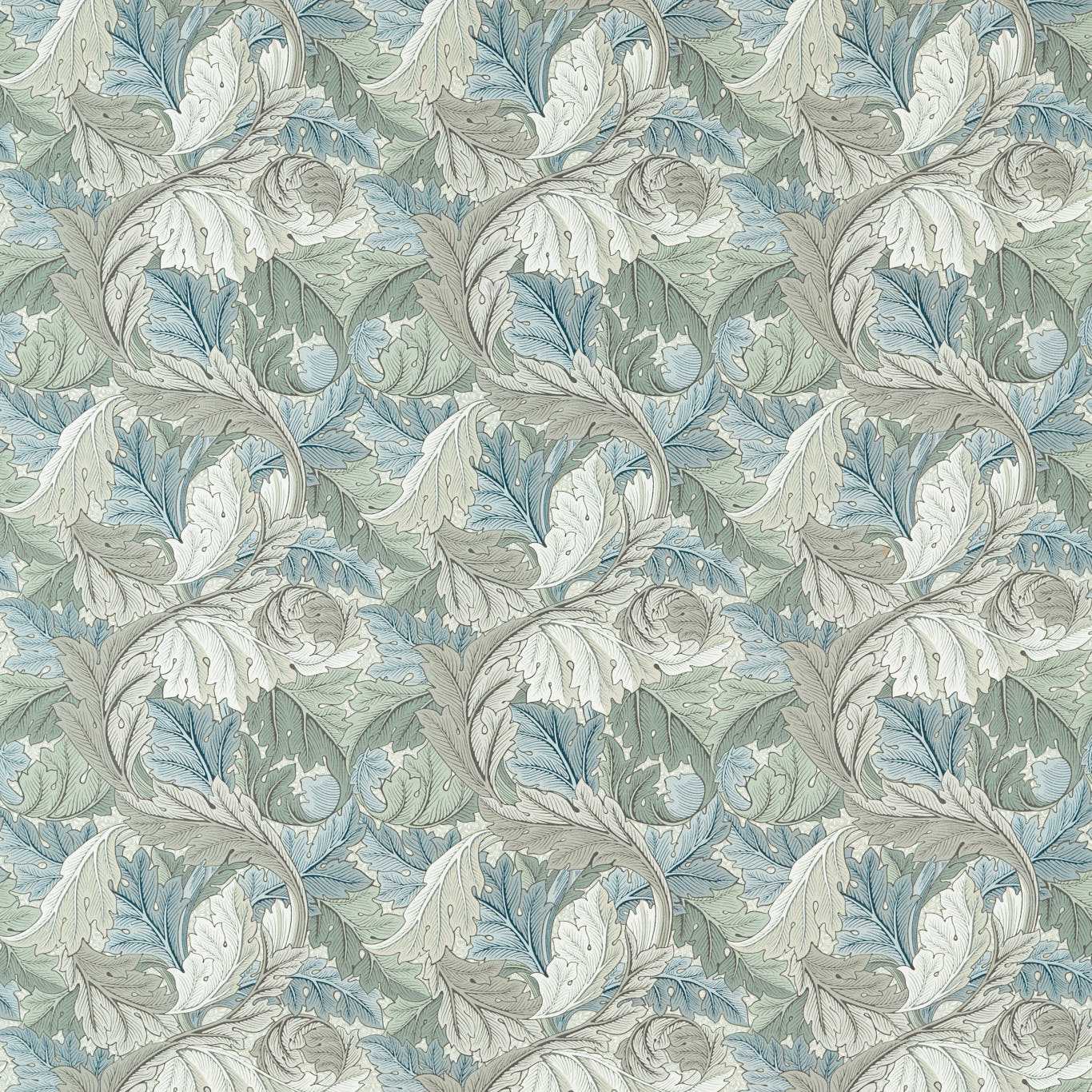 MORRIS & CO Acanthus Fabric Leaves , Trees Mineral Blue,Linen - MAMB227116