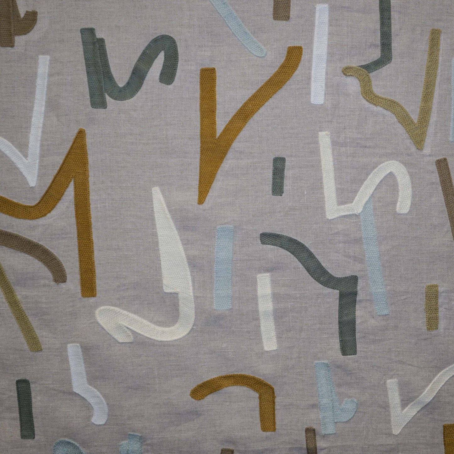 JF Fabrics JF Studio MARIMBA 33 Fabric Abstract, contemporary Green, Tan, Yellow, White Embroidery - 9007133 SJ102