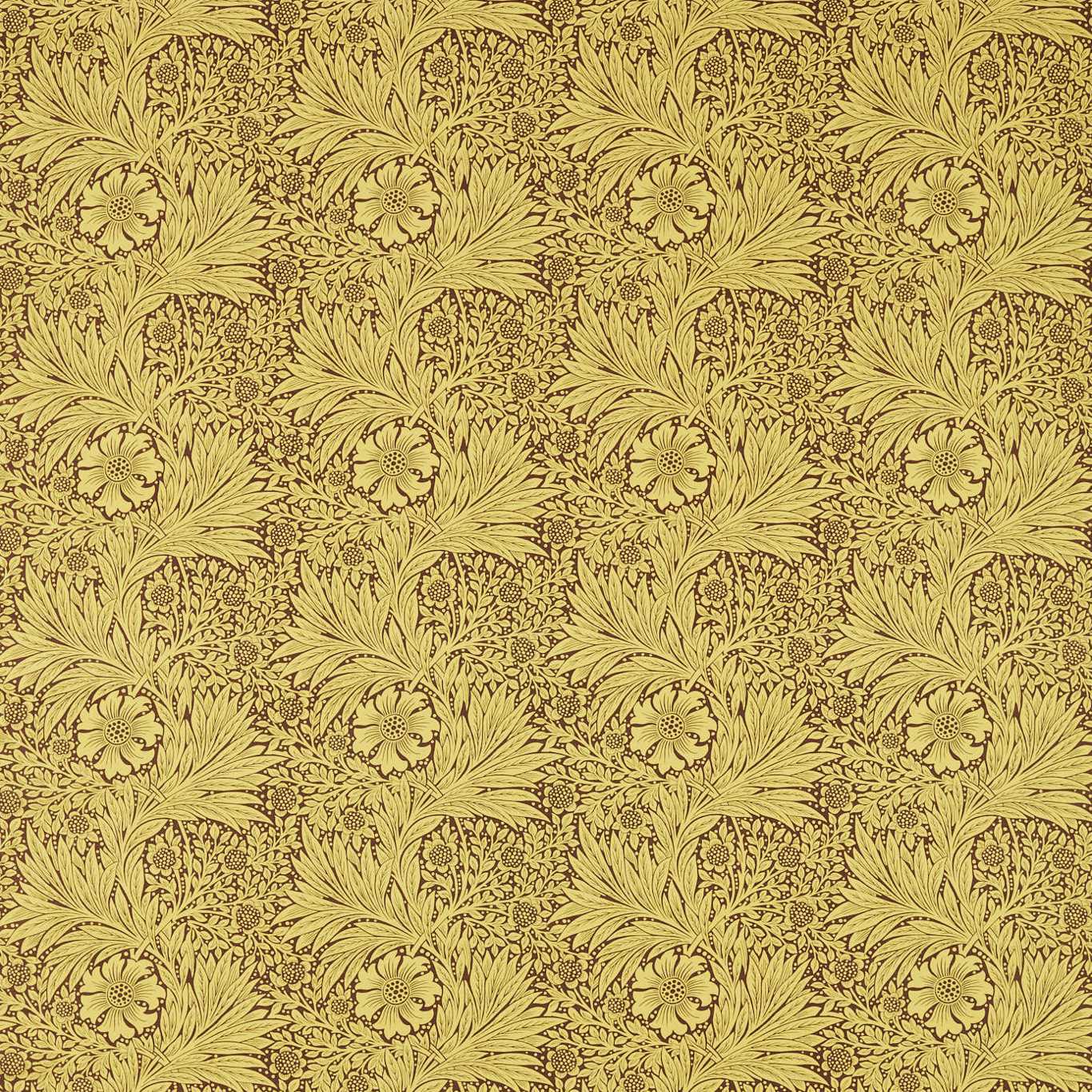 MORRIS & CO Marigold Fabric Contemporary, Floral Summer Yellow,Chocolate - MCOP226983