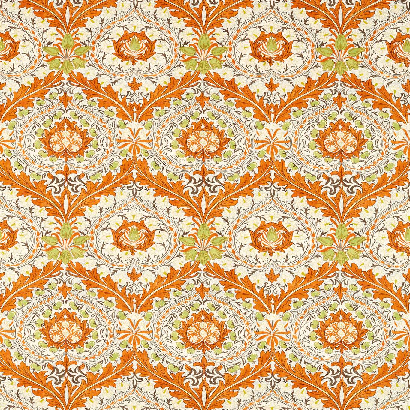 MORRIS & CO Merton Fabric Contemporary, Floral Burnt Orange,Chartreuse - MCOP226994