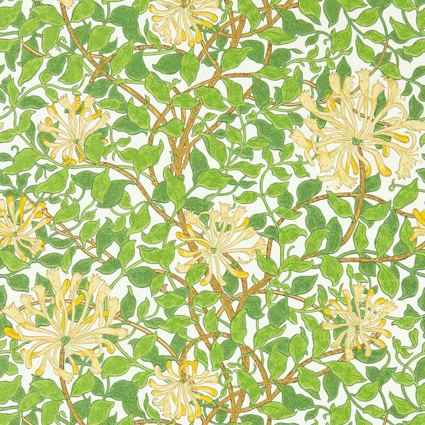 MORRIS & CO Honeysuckle Wallpaper Classic Floral Cream,Chocolate Surface- Printed Wallpaper - MCOW217095
