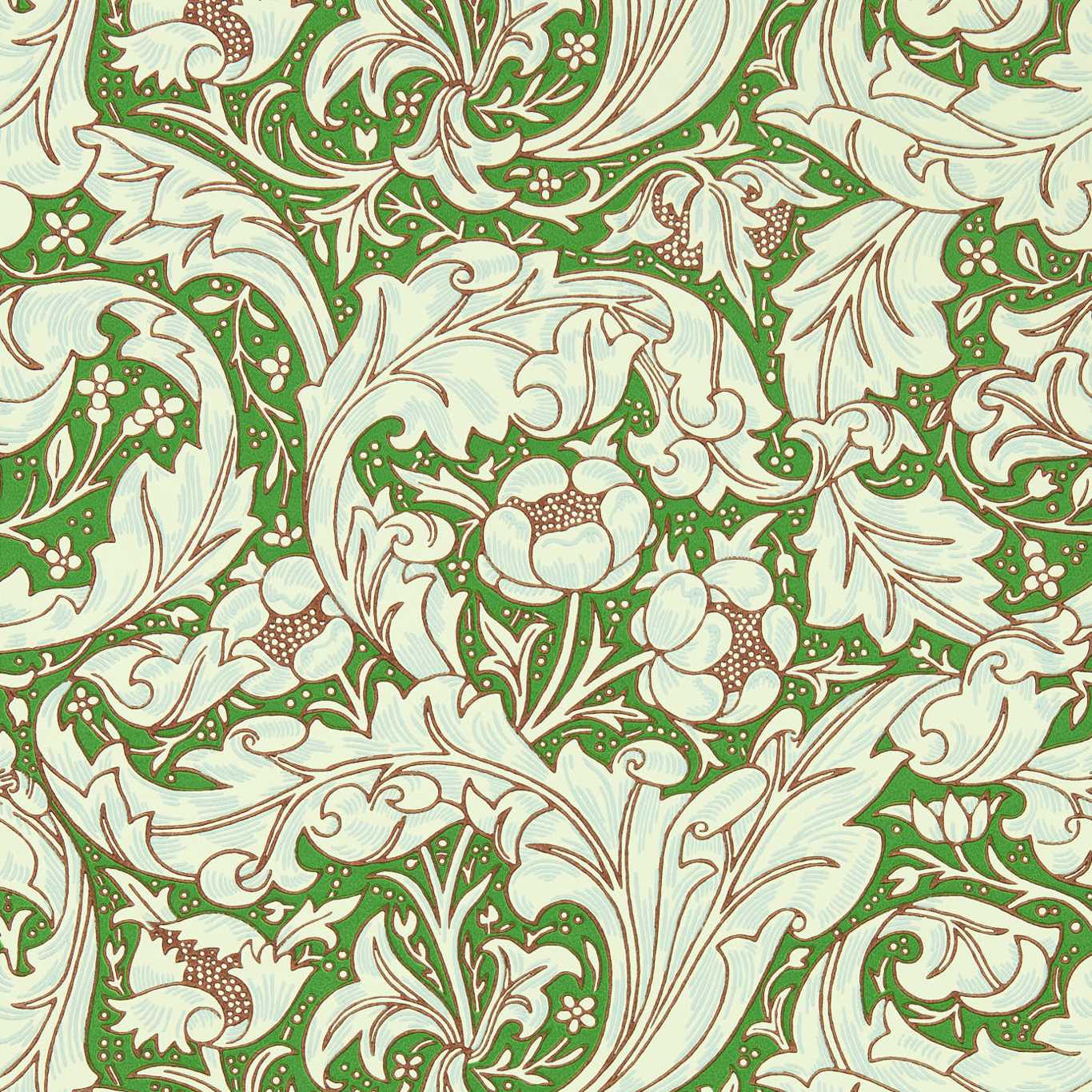 MORRIS & CO Bachelors Button Wallpaper Contemporary, Floral Leaf Green,Sky Surflex-Printed Wallpaper - MCOW217096
