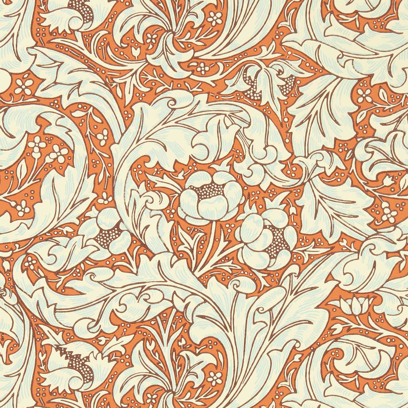 MORRIS & CO Bachelors Button Wallpaper Contemporary, Floral Burnt Orange,Sky Surflex-Printed Wallpaper - MCOW217097