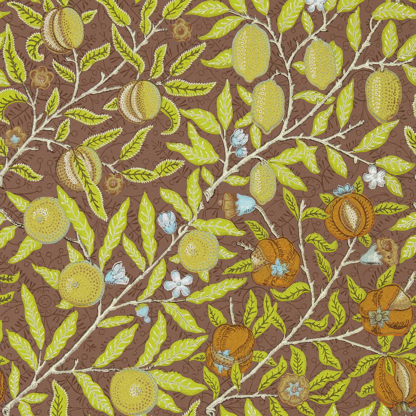 MORRIS & CO Fruit Wallpaper Leaves , Trees Chocolate Surface- Printed Wallpaper - MCOW217103