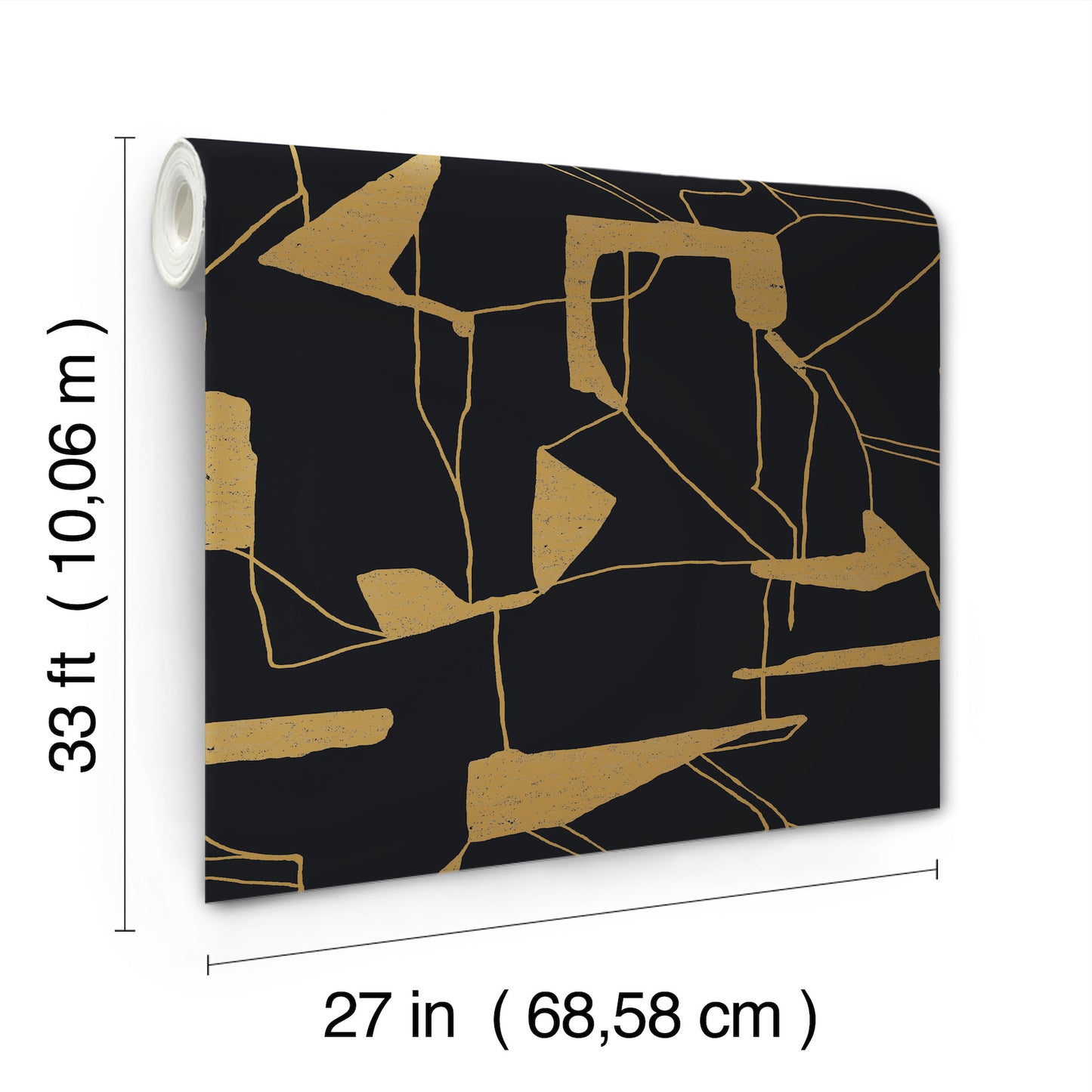 York Wallcoverings Antonina Vella Modern Metals Second Edition Abstract Geo Black and Gold Wallpaper Geometrics Blacks - MD7115