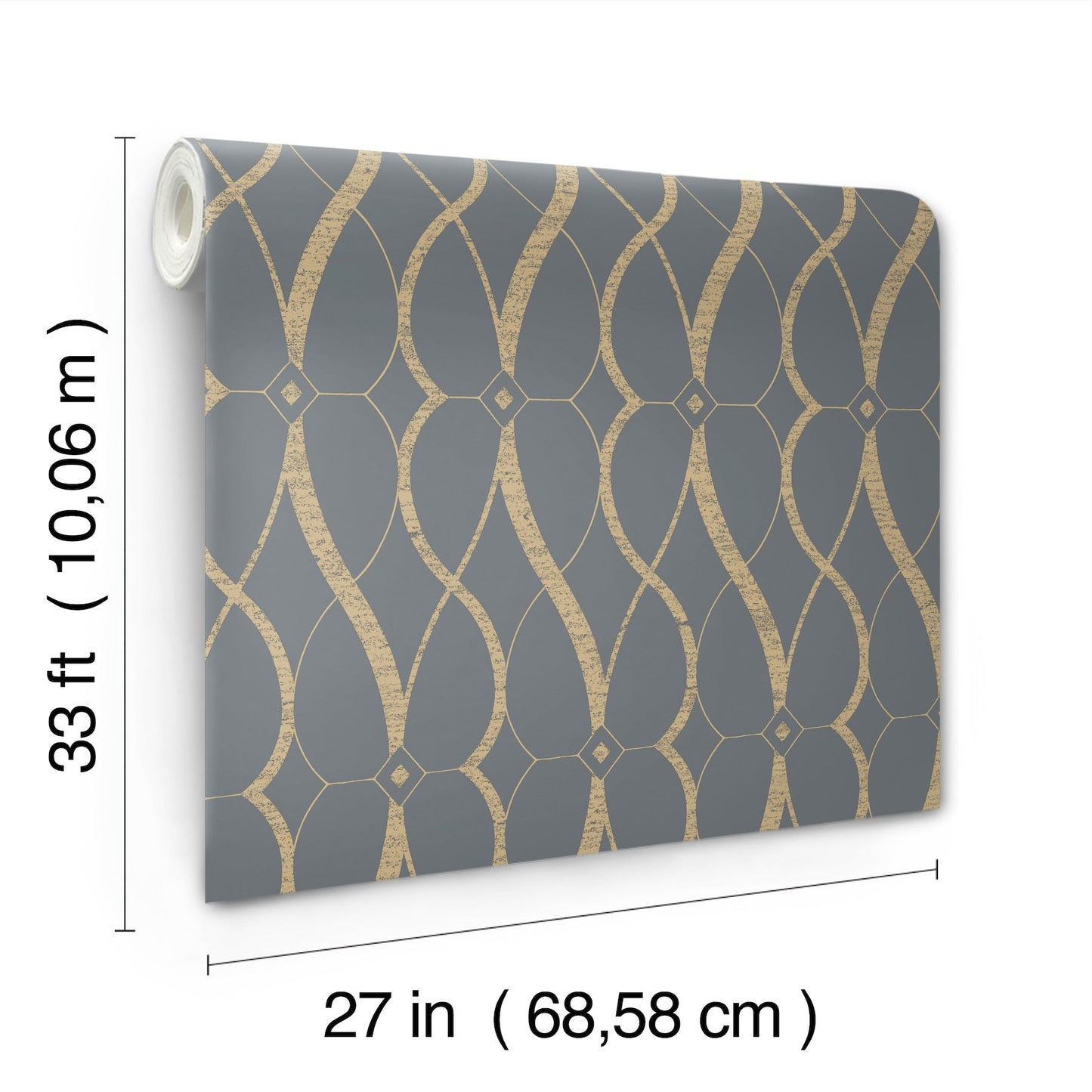 York Wallcoverings Antonina Vella Graceful Geo Smoke and Gold Wallpaper Geometrics Greys - MD7176