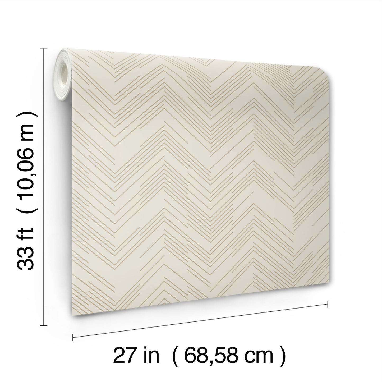 York Wallcoverings Antonina Vella Modern Metals Second Edition Polished Chevron Cream and Gold Wallpaper Chevron and Houndstooth Whites and Off-Whites - MD7225