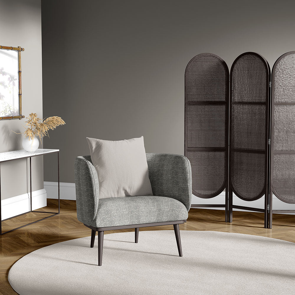 Gray stucco woven textured jacquard upholstery fabric by NJ-Maker, showing detailed weave and neutral gray tone suitable for upholstery, decorative pillows, drapery, and modern interior design projects.