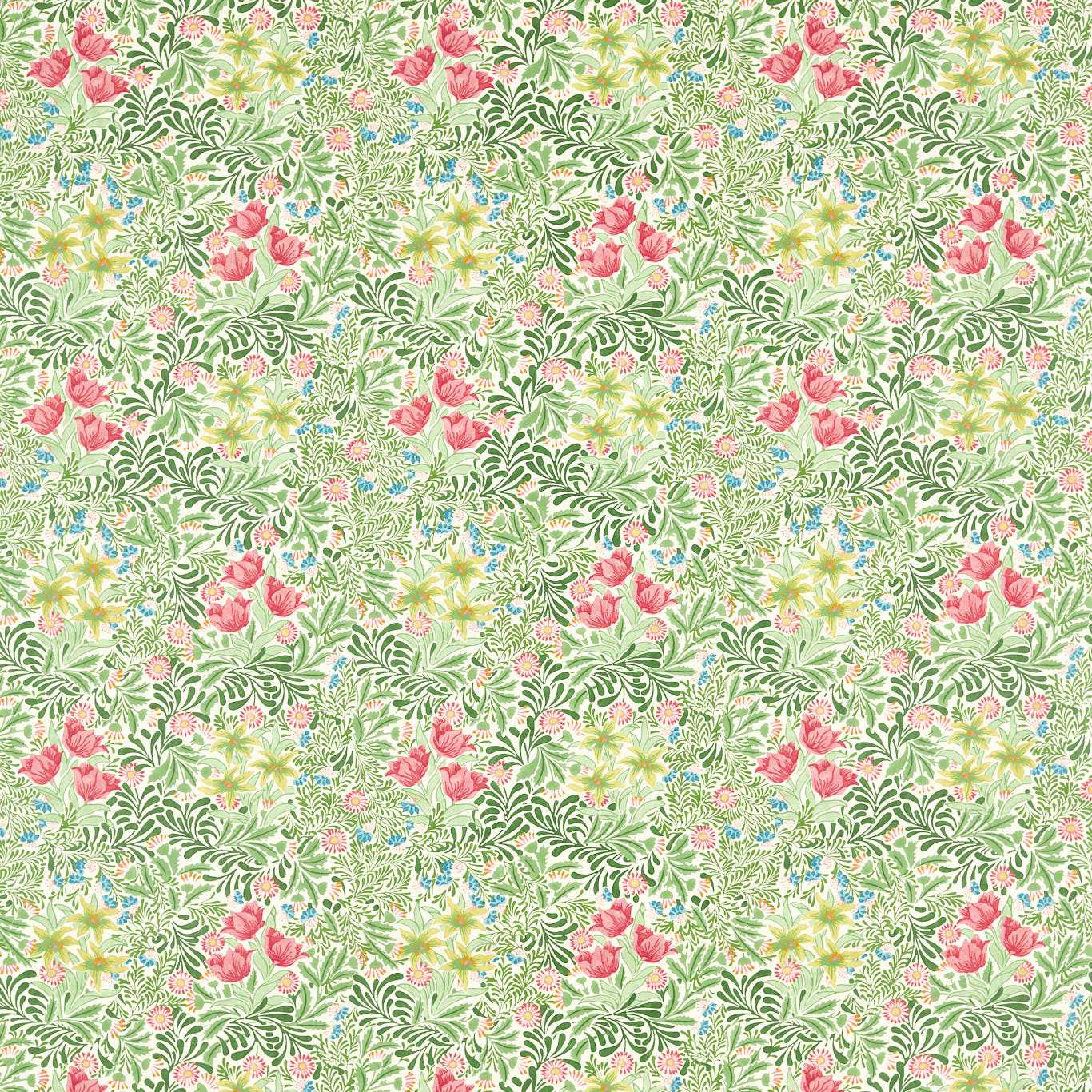 MORRIS & CO Bower Fabric Contemporary, Floral Boughs Green,Rose - MEWF227027