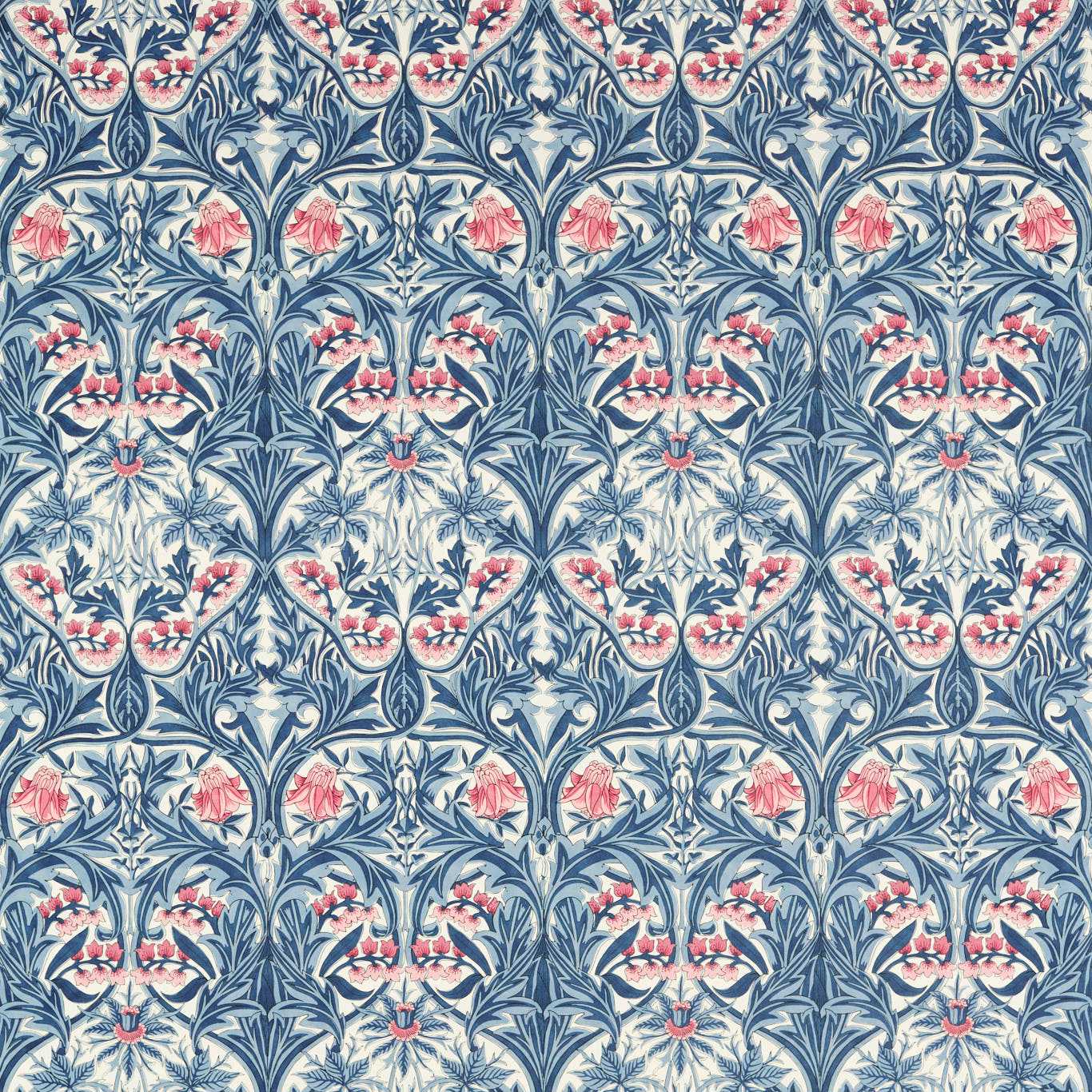 MORRIS & CO Bluebell Fabric Leaves , Trees Indigo,Rose - MEWF227037