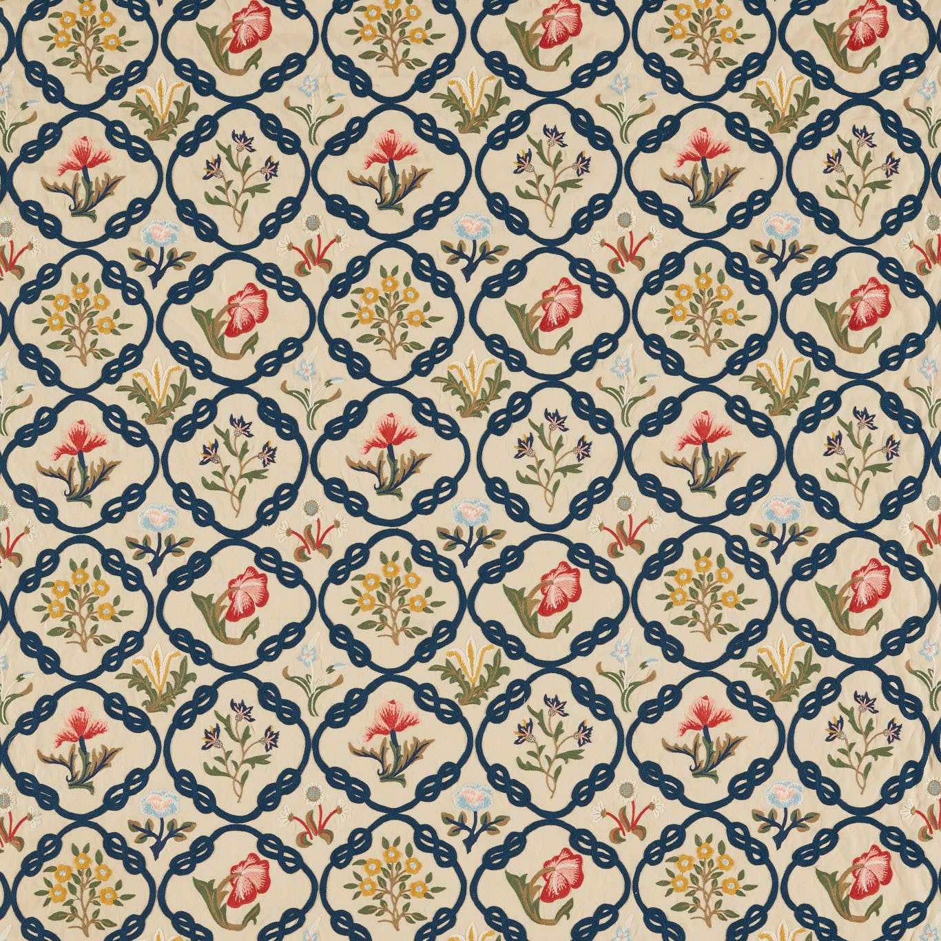 MORRIS & CO Mays Coverlet Fabric Classic Floral Indigo,Rose - MEWF237308