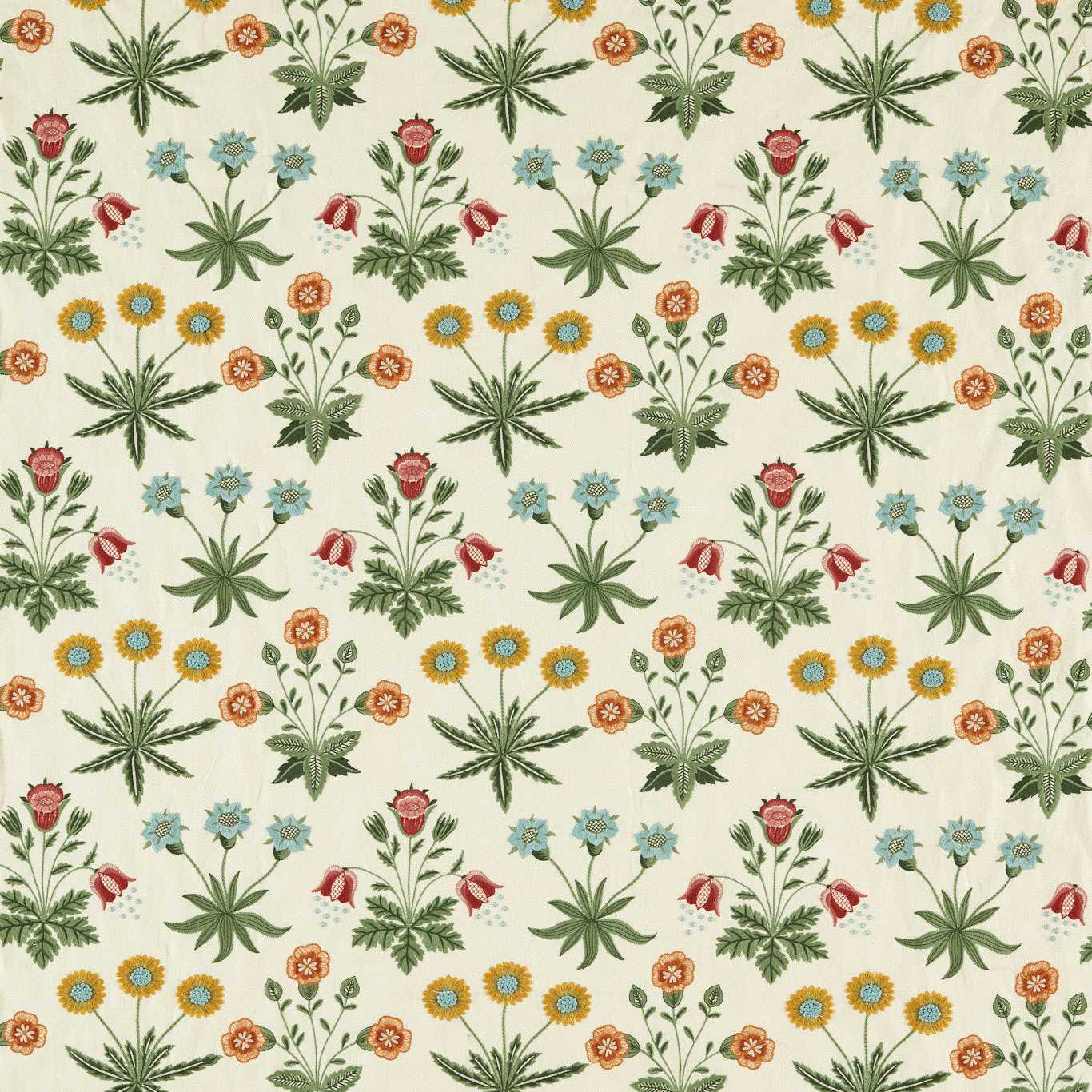 MORRIS & CO Daisy Embroidery Fabric Contemporary, Floral Cream,Multi - MEWF237310