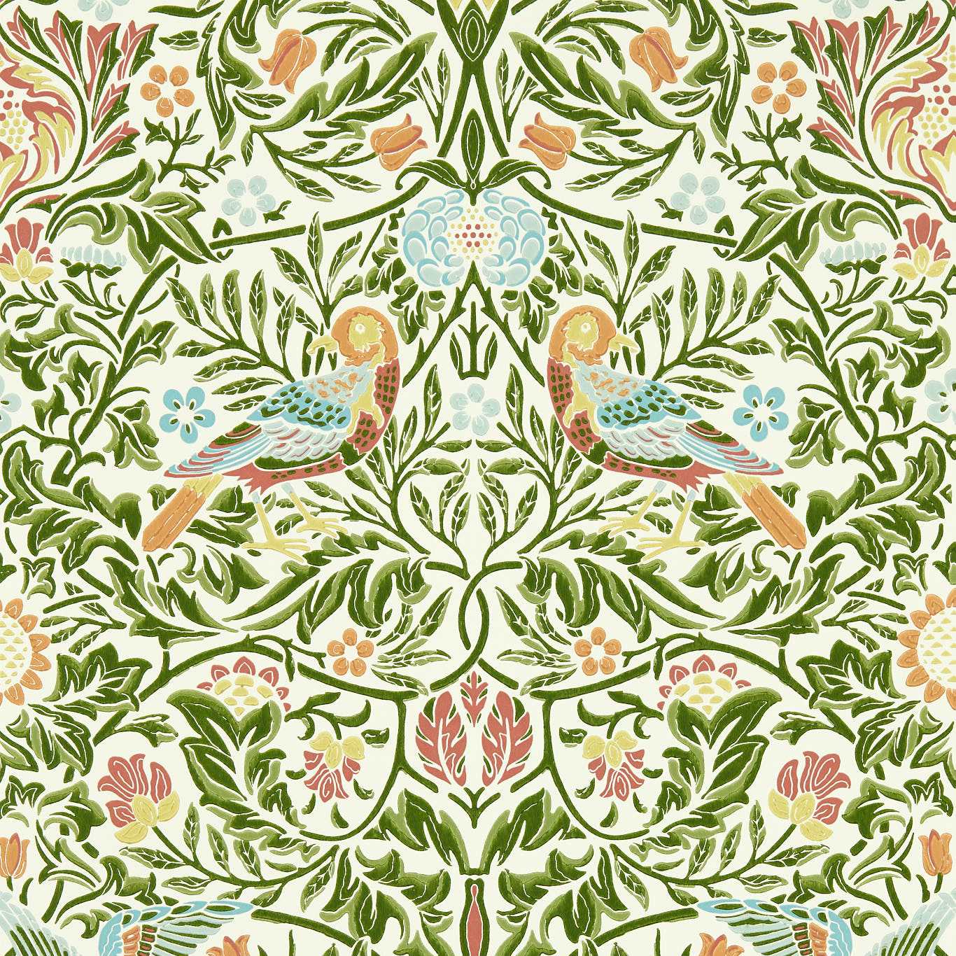 MORRIS & CO Bird Wallpaper Birds Boughs Green Surflex-Printed Wallpaper - MEWW217192