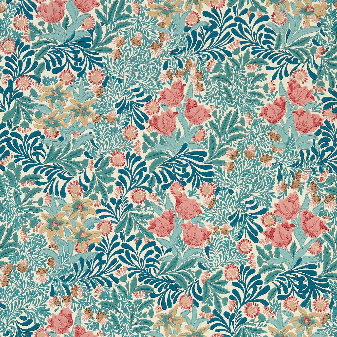 MORRIS & CO Bower Wallpaper Contemporary, Floral Indigo,Barbed Berry Surface- Printed Wallpaper - MEWW217203