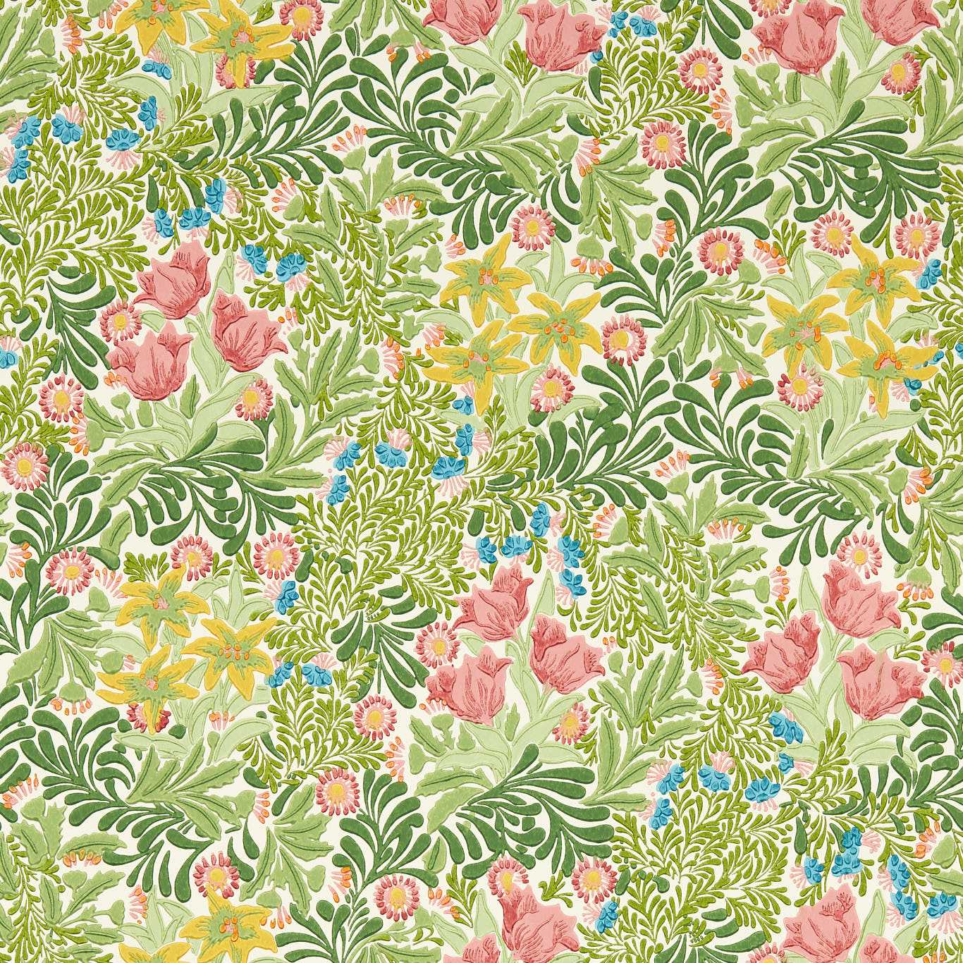 MORRIS & CO Bower Wallpaper Contemporary, Floral Boughs Green,Rose Surface- Printed Wallpaper - MEWW217205